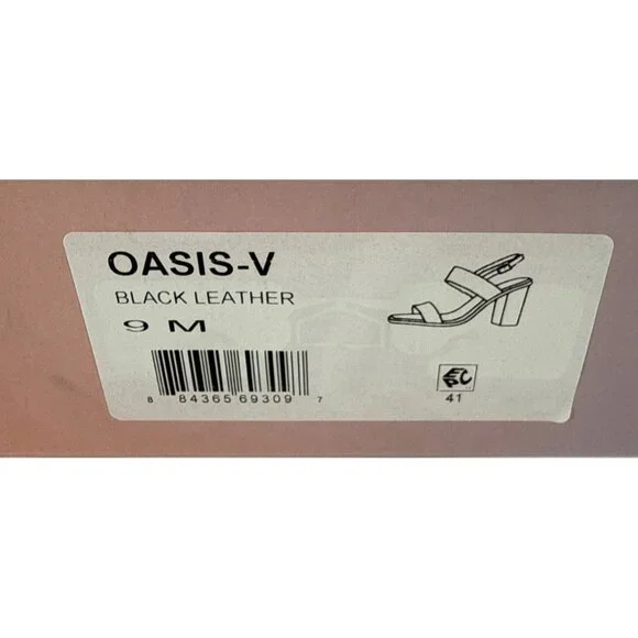 Lisa Vicky Oasis Sandals Black Leather Open Toe With Chunky Wooden Heel 9 New - Picture 11 of 11